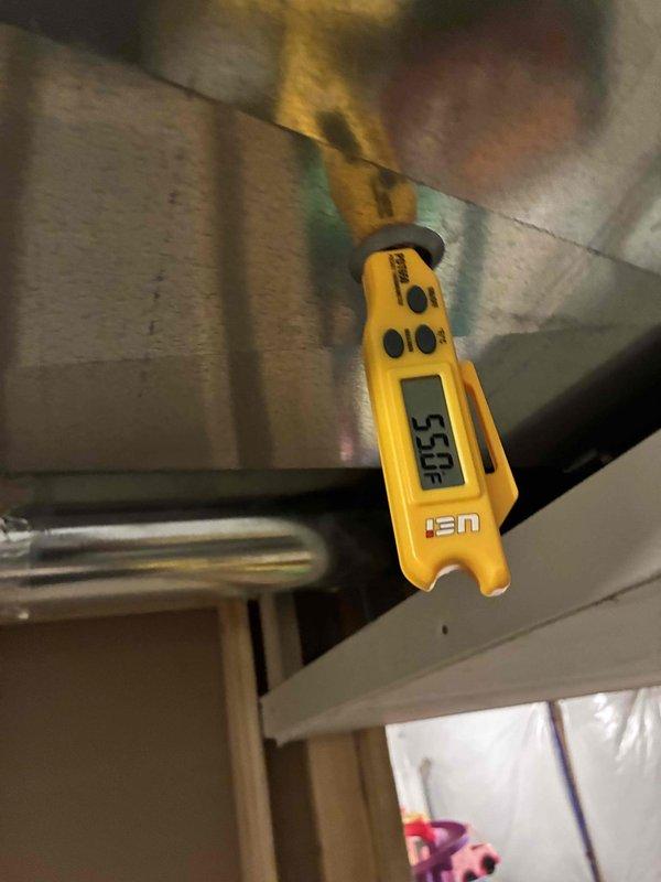 Completed scheduled cooling maintenance on HVAC system. Performed diagnostic testing including supply air temperature verification at 53°F and electrical parameter measurements reading 45.34 on multimeter. Inspected condenser/evaporator coils and confirmed system operating within normal specifications.