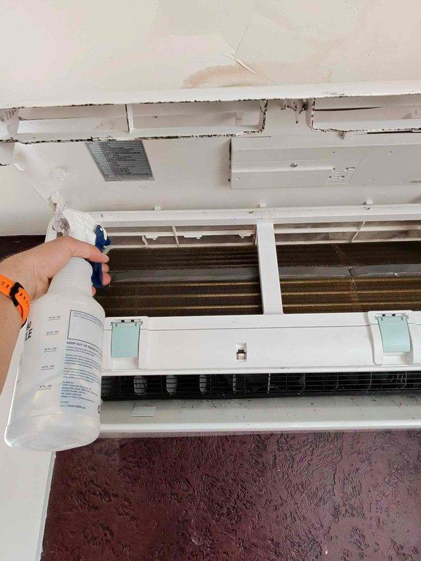 Performed preventative maintenance on wall-mounted mini-split air conditioning system. Accessed and cleaned evaporator coils using appropriate cleaning solution, washed and reinstalled air filters, and serviced outdoor condenser unit by hosing off accumulated debris. Unit tested and confirmed operational upon completion.
