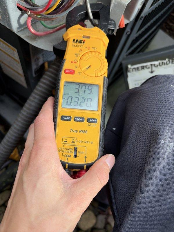 Completed preventive maintenance service on two cooling systems as part of scheduled recurring maintenance program. Performed comprehensive inspection of Goodman GSX160361B outdoor condensing unit, including electrical diagnostics with clamp meter showing system operating at 24.5 volts. Verified proper amperage draw, checked refrigerant line connections, inspected ductwork and flexible conduit connections, and confirmed all mechanical and electrical components functioning within manufacturer specifications. All systems tested and left in proper working order.