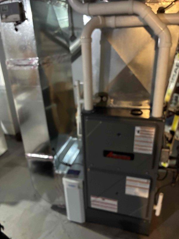 Completed scheduled cooling maintenance on Amana condensing unit and indoor air handling system. Performed comprehensive inspection of outdoor unit including checking refrigerant levels, testing electrical connections, cleaning condenser coils, and verifying proper operation of compressor and fan motor. Inspected indoor components including furnace, ductwork, and air handler to ensure proper airflow and system integration. All equipment found operating within normal parameters with no deficiencies noted. System tested and confirmed cooling properly.
