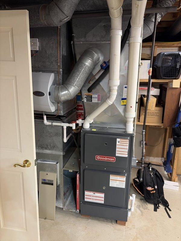 Performed comprehensive preventive maintenance on aging residential cooling system. Conducted electrical diagnostics on outdoor condensing unit using digital clamp meter, measuring amperage draw and verifying proper compressor operation. Inspected indoor Goodman furnace and air handler components, checking all electrical connections, drainage systems, and ductwork integrity to ensure optimal system performance for continued reliable operation.