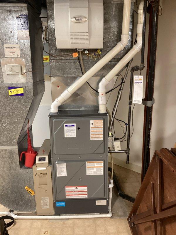 Completed preventive maintenance service on three residential HVAC cooling systems. Performed comprehensive inspections of all units including the Lennox furnace system with integrated Aprilaire humidifier, verified proper operation of all components, checked refrigerant pressures and temperatures using calibration equipment, inspected electrical connections and controls, and documented system performance readings to ensure optimal efficiency for continued cooling season operation.