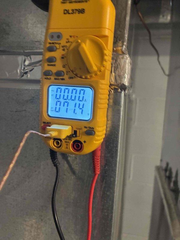 Completed scheduled preventive maintenance on residential cooling system. Performed electrical diagnostics using digital multimeter to verify proper voltage and amperage readings at the air handler and ductwork connections. All electrical components tested within manufacturer specifications, and system confirmed to be operating efficiently with no deficiencies noted.