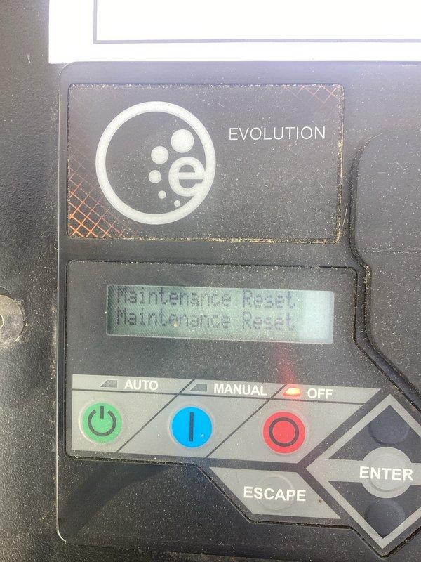 Performed scheduled maintenance on residential standby generator unit. Conducted system inspection, verified operational status of control panel and indicator lights, and completed maintenance reset procedure through the EVOLUTION controller interface. Unit tested and confirmed functioning properly in automatic mode.