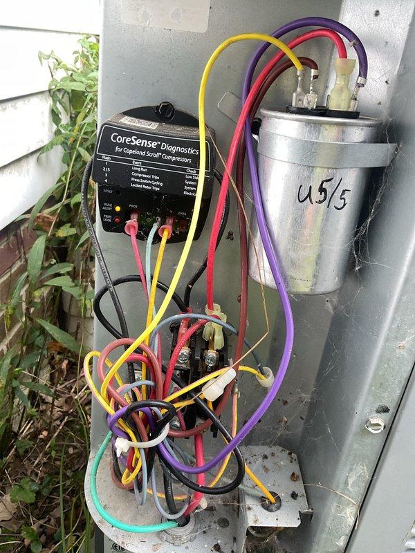 Completed routine HVAC cooling maintenance on residential system, performing comprehensive inspection of indoor and outdoor components. Conducted diagnostic testing of dual-run capacitor using CoreSense equipment to verify proper electrical performance, confirmed compressor operation, and inspected refrigerant line connections and system controls. All components found operating within normal parameters with no deficiencies noted.