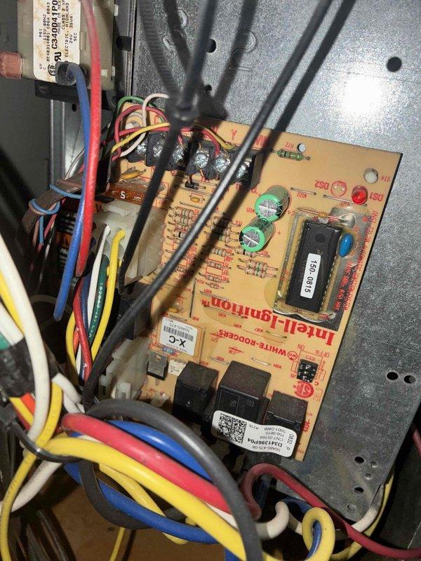 Completed comprehensive cooling system tune-up and inspection. Performed visual inspection of electrical components including Inteli-ignition control board and capacitor (CAP050300440CS), verified all wire connections secure and properly terminated. All system components found operating within normal parameters.