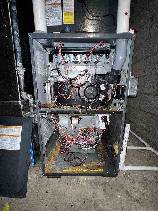 Completed comprehensive cooling system maintenance on residential HVAC unit. Performed diagnostic testing of dual-run capacitor (40+5 MF, 370V rating) using specialized testing equipment to verify proper electrical function and capacity retention. Inspected furnace blower assembly, heat exchanger components, control board connections, and all associated wiring for wear or damage. All system components found to be operating within manufacturer specifications with no deficiencies noted.