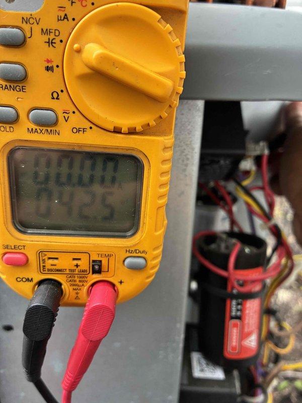 Completed courtesy follow-up visit to address filter delivery as requested from previous service call. Performed electrical diagnostics on outdoor HVAC unit using digital multimeter to verify system operation and measure voltage at electrical panel connections. System tested and operating within normal parameters.