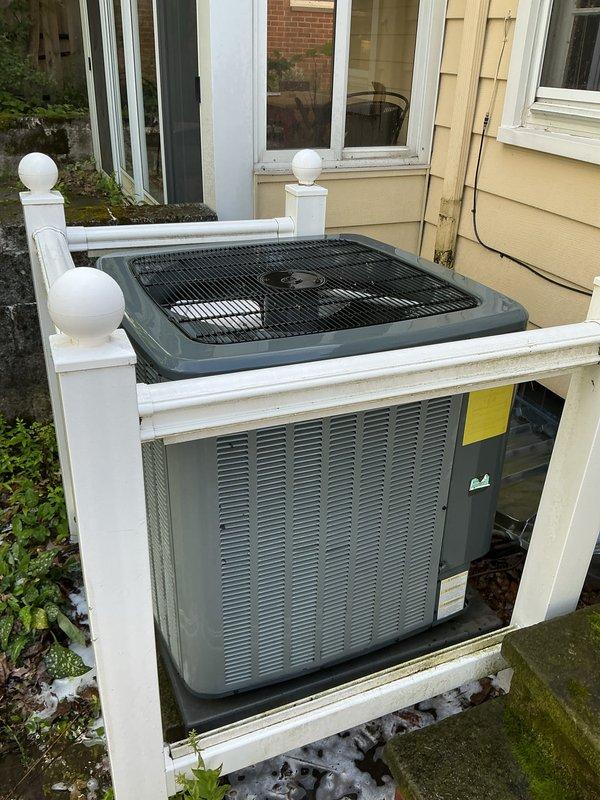Completed scheduled preventive maintenance on residential air conditioning system. Performed comprehensive inspection of outdoor condenser unit and indoor components, including examination of refrigerant lines, PVC condensate drain assembly with isolation valves, and associated mechanical connections. All system components found operating within normal parameters with no deficiencies noted.