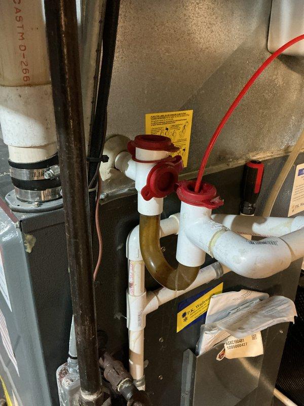 Completed scheduled preventive maintenance on residential air conditioning system. Performed comprehensive inspection of outdoor condenser unit and indoor components, including examination of refrigerant lines, PVC condensate drain assembly with isolation valves, and associated mechanical connections. All system components found operating within normal parameters with no deficiencies noted.