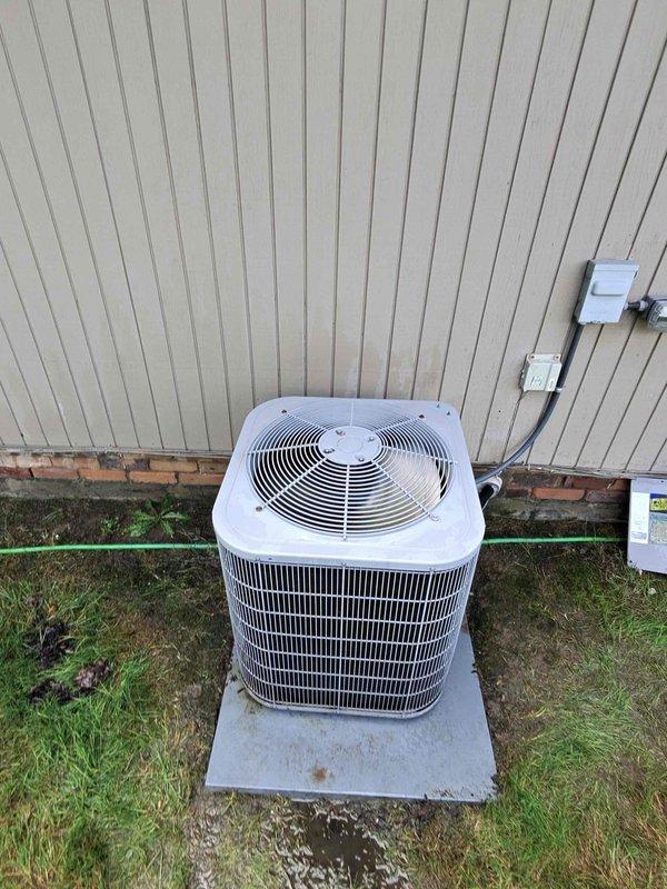 # HVAC Cooling Maintenance Summary

Completed preventive maintenance service on residential air conditioning system as part of ongoing maintenance program. Upon arrival, outdoor condenser unit exhibited heavy accumulation of dirt, dust, and debris on coil fins with significant discoloration, along with deteriorated insulation material requiring attention. Performed comprehensive system inspection, cleaned condenser coils to restore proper airflow, and verified unit operational status. Equipment returned to normal operating condition with improved heat transfer efficiency.