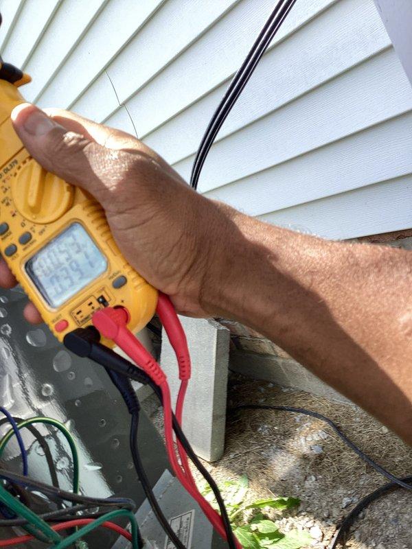 Completed scheduled cooling system preventive maintenance visit on residential air conditioning unit. Performed comprehensive electrical diagnostics using digital multimeter to verify proper voltage, amperage, and capacitance readings across system components. All electrical connections inspected and tested, with measurements confirming equipment operating within manufacturer specifications.