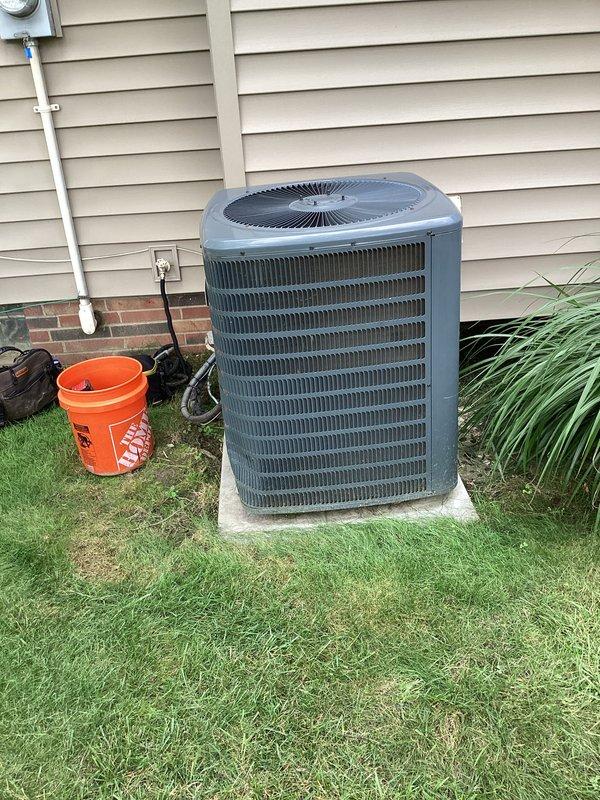 Completed routine cooling maintenance visit on residential air conditioning system. Performed comprehensive inspection of outdoor condensing unit, verified operational parameters using digital measurement tools, and documented equipment condition through photographic records. Unit operating within normal specifications with no issues identified during maintenance inspection.