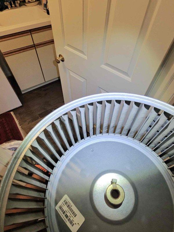 Removed and thoroughly cleaned blower wheel assembly to restore proper airflow and system efficiency. Installed hard start kit on compressor to improve starting performance and reduce electrical stress on the system during startup cycles.