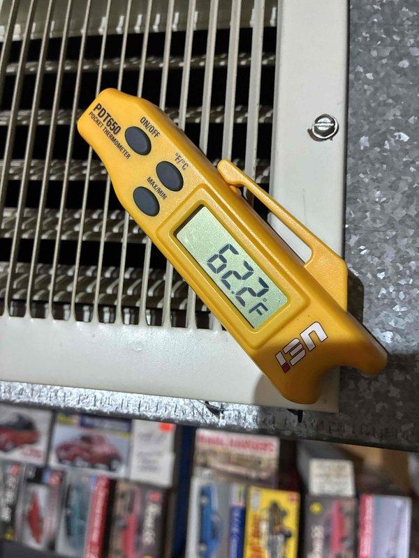 Completed scheduled preventive maintenance on residential cooling system as part of ongoing service plan. Performed comprehensive system inspection including temperature diagnostics showing 62.2°F discharge air temperature, verified electrical connections and capacitor integrity, and confirmed all components operating within manufacturer specifications. All wiring connections, including power and control circuits, were inspected and found secure with no immediate service needs identified.