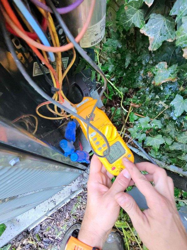 Completed scheduled preventative maintenance on residential cooling system as part of ongoing service plan. Performed comprehensive inspection of both indoor furnace units and outdoor condensing unit, including electrical testing of control circuits and verification of proper voltage readings at terminal connections. All equipment operating within normal parameters with no issues identified.