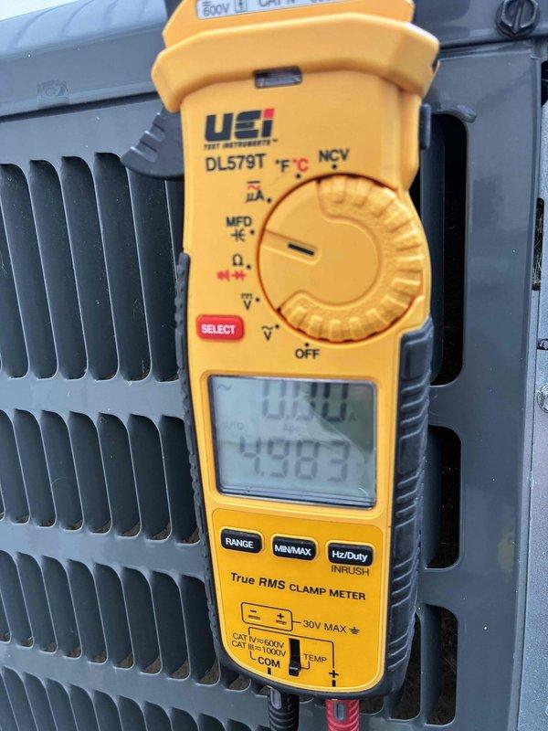 # HVAC Cooling Maintenance Summary

Completed routine preventive maintenance on residential cooling system under recurring service agreement. Performed comprehensive system inspection including visual assessment of evaporator coil assembly, ductwork, and air handler components. Noted moderate dust and debris accumulation on insulated refrigerant line and surrounding surfaces, typical of normal operational conditions. Conducted electrical diagnostics using digital clamp meter to verify system performance parameters and confirm proper voltage readings at equipment. All cooling system components inspected and found operating within manufacturer specifications. Unit continues to function properly with no immediate service needs identified.