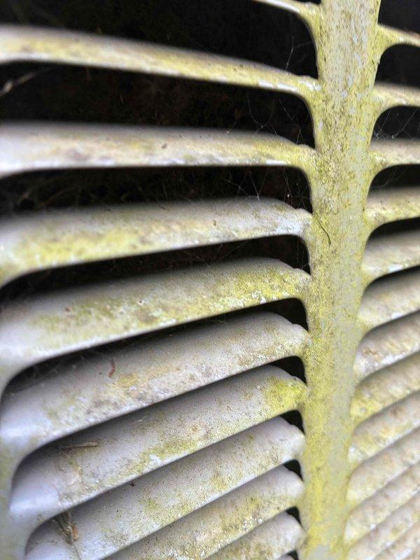 # HVAC Cooling Maintenance Summary

Performed scheduled preventive maintenance on residential air conditioning system. Upon arrival, conducted visual inspection of outdoor condenser unit, which revealed significant biological growth and debris accumulation on exterior grilles and metal surfaces. Utilized Fieldpiece SC680 clamp meter to measure electrical parameters, recording compressor amperage at 455 amps with overload condition detected. Documented equipment condition through photographic evidence showing mold/algae contamination on ventilation louvers and condenser components, indicating extended exposure to moisture without recent servicing.

# Detailed Service Description

Completed comprehensive cooling system maintenance visit on residential HVAC equipment as part of ongoing preventive maintenance program. Initial visual assessment identified outdoor condenser unit requiring attention due to environmental contamination and operational concerns.

**Inspection Findings:**

The ou