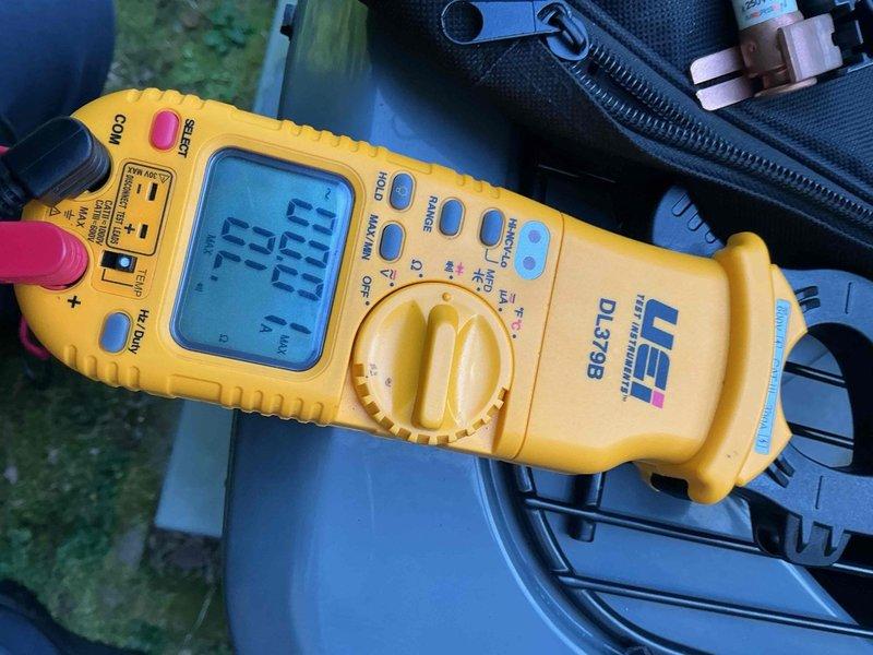 Completed scheduled preventive maintenance on residential cooling system. Performed comprehensive system diagnostics using digital multimeter to verify electrical parameters, measure amperage draw, and confirm voltage levels within manufacturer specifications. All components inspected and system operating properly with normal readings recorded.
