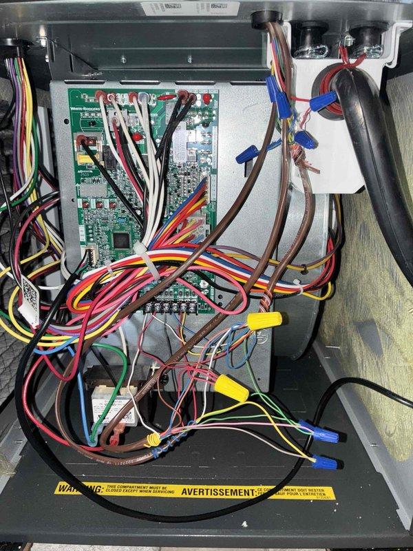Completed routine preventive maintenance on residential cooling system. Performed comprehensive inspection of control board and electrical connections, verified proper voltage readings at 24.7V on low-voltage control circuit, and confirmed all wiring terminations were secure with no signs of overheating or degradation. All system components operating within normal parameters.