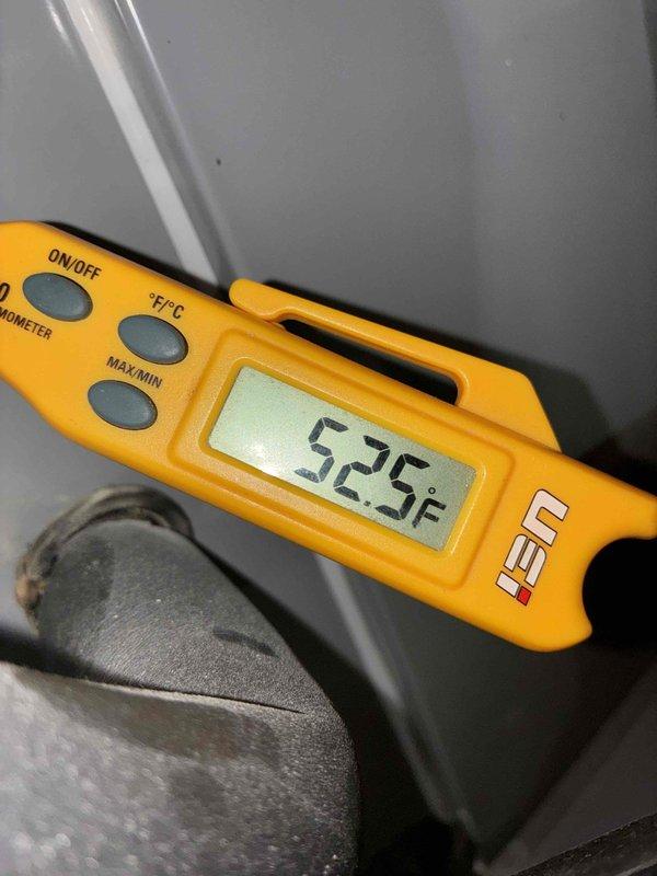 Responded to cooling complaint with thermostat set at 72°F but space temperature reading 76°F. Performed system diagnostics and temperature measurements at multiple points including supply air reading 52.5°F and return air reading 75°F. Based on previous service history indicating potential refrigerant loss and current temperature differential analysis, system performance suggests possible refrigerant leak requiring further leak search procedure to identify and resolve underlying issue.
