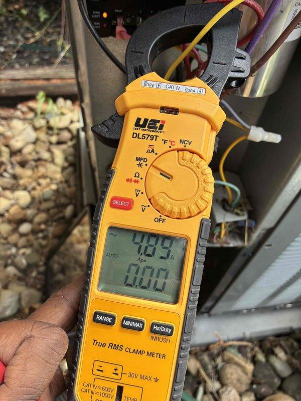 Performed comprehensive cooling system maintenance on outdoor HVAC unit, including electrical diagnostics using digital clamp meter to verify proper amperage draw and system performance. Inspected control board wiring connections and verified all electrical components within the unit were functioning properly, with all readings within normal operating parameters.