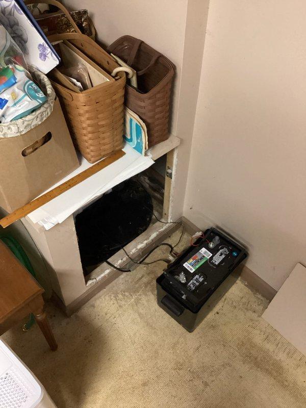 Responded to service call for non-operational sump pump system. Upon inspection, observed sump pump submerged in basin with murky water and backup battery unit present in storage area. Customer requested specific technician for follow-up appointment to assess pump condition and determine if replacement is necessary.