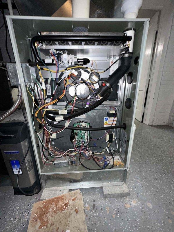 Performed maintenance and repair on residential furnace system. Removed and thoroughly cleaned blower wheel assembly to restore proper airflow and system efficiency. Replaced failed capacitor to ensure reliable motor operation. Tested system operation and confirmed proper function of all components upon completion.