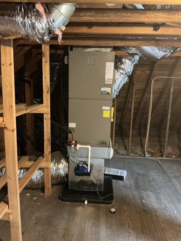 Conducted comprehensive HVAC system evaluation and provided full replacement options for residential forced air system. Assessed existing air handler unit located in attic space, including ductwork configuration, condensate drainage system, and overall equipment condition. Presented complete replacement estimates to homeowner covering equipment upgrades, installation specifications, and system optimization recommendations.
