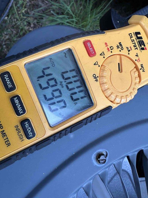 Completed comprehensive cooling system maintenance on 8-ton HVAC unit. Performed diagnostic testing including temperature differential measurements showing 110°F readings at equipment, and electrical analysis with multimeter confirming 26.97 volts and 11.1 amp draw within normal operating parameters. All components inspected and system operating efficiently with no issues identified.