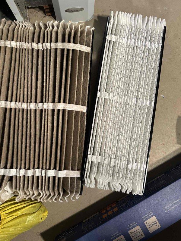 Completed scheduled preventative maintenance on residential cooling system. Replaced dirty air filter with new pleated filter to ensure proper airflow and system efficiency. Inspected and verified electrical connections on capacitor, confirming all wire terminals are secure and system is operating within normal parameters.