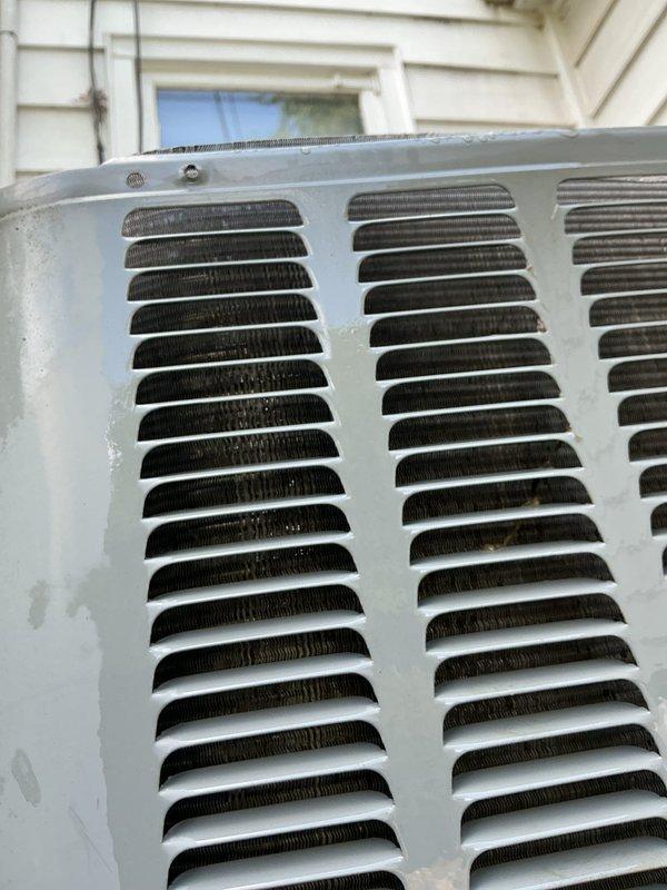 Performed comprehensive coil cleaning service on HVAC system. Cleaned evaporator coil fins which showed dust accumulation and discoloration, and serviced outdoor condenser unit coil. Both coils were thoroughly cleaned to restore optimal heat transfer efficiency and system performance.