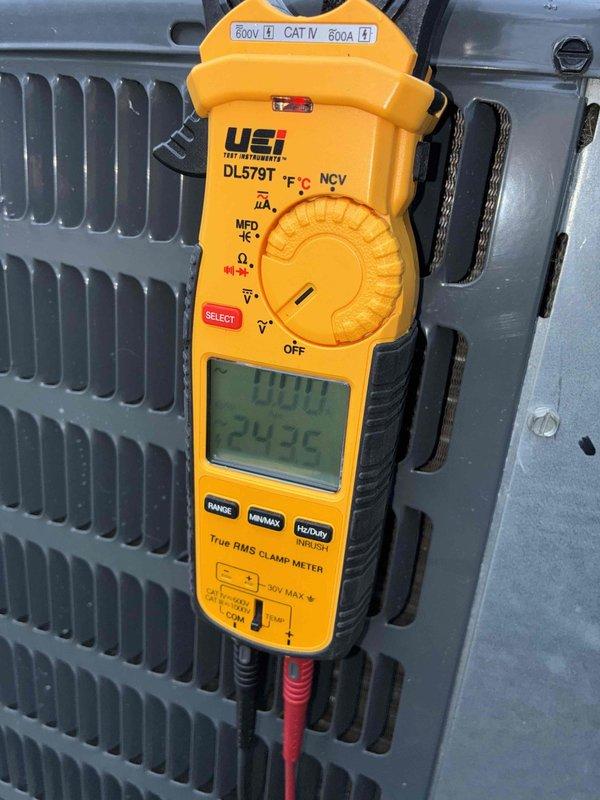 Completed scheduled preventive maintenance on residential cooling system. Performed comprehensive system diagnostics including temperature and electrical measurements, verified proper amperage draw of 400A and ambient temperature readings of 73.9°F at indoor unit and 24.2°C at outdoor condenser unit. All components operating within manufacturer specifications with no deficiencies noted.