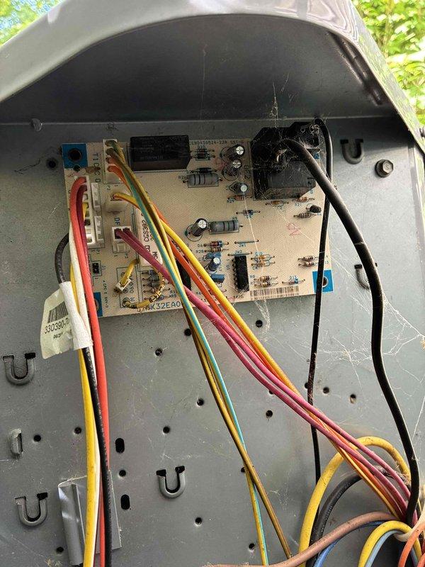 Completed comprehensive cooling system maintenance and tune-up on 11-year-old air conditioning unit. Performed full system inspection including electrical testing with clamp meter to verify proper amperage draw and voltage levels at outdoor condensing unit. Accessed control board housing, inspected all electrical connections, wiring, and PCB components for signs of wear or failure. Investigated reported whining/whirring noise at startup; checked compressor operation, condenser fan motor bearings, and capacitor performance. Cleaned debris and spider webs from control compartment and verified all wire connections were secure. Measured system performance parameters and confirmed unit operating within manufacturer specifications.