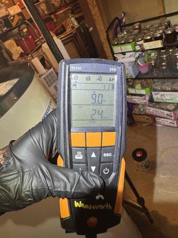 Responded to service call for water pooling near furnace and water heater. Upon arrival, performed thorough inspection of both systems to identify source of water accumulation. Conducted combustion analysis testing using calibrated digital analyzer, obtaining readings to verify proper furnace operation and rule out condensate-related issues from heating system. Inspected furnace interior components including capacitor, electrical connections, and insulation for signs of moisture damage or deterioration. Based on diagnostic testing and visual inspection, determined appropriate course of action to address water pooling concern and documented equipment condition with photographic evidence.
