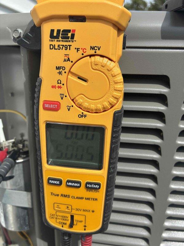 Completed scheduled preventive maintenance on residential cooling system. Performed comprehensive system diagnostics using digital clamp meter to verify electrical parameters, including voltage, amperage, and capacitance readings on all major components. Inspected control board wiring connections, verified proper terminations at 120V circuit board, and confirmed all wire harnesses were secure and properly routed within the control panel enclosure. All electrical measurements were within manufacturer specifications, system operating normally with no deficiencies noted.
