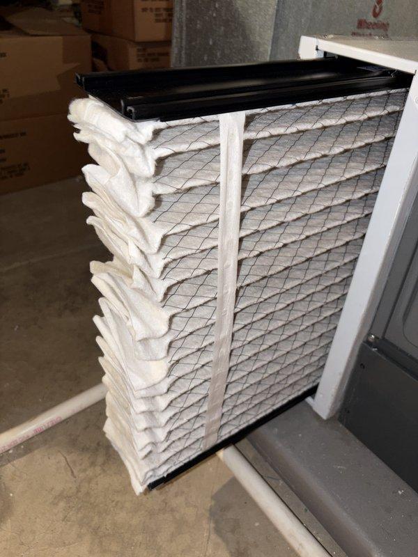 Completed scheduled preventive maintenance visit on residential cooling system. Performed comprehensive inspection of air conditioning unit, verified proper operation of all components, and checked system refrigerant levels and electrical connections. Replaced air filter with new unit from customer's on-site supply stock. All equipment operating within manufacturer specifications with no deficiencies noted at time of service.