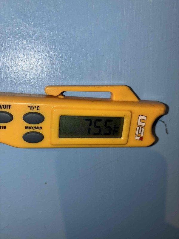 Completed installation of new air conditioning system. Unit was set on concrete pad with proper gravel landscaping base. Connected refrigerant lines with brass service valves and verified all copper piping connections were secure. Installed condensate drain line using PVC piping. Performed system startup and tested operation. Measured and verified supply air temperature at 75.5°F using calibrated digital thermometer, confirming proper cooling performance. All components functioning within manufacturer specifications.