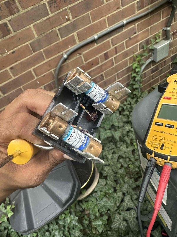 Completed comprehensive preventive maintenance on residential cooling system. Performed thorough inspection of outdoor condensing unit, verifying proper electrical connections, wire routing, and refrigerant line integrity. Tested fuse assembly and electrical components using multimeter to confirm proper voltage and amperage readings, ensuring system operating within manufacturer specifications.