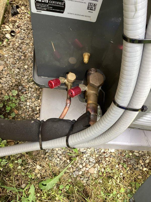 Completed comprehensive heating system maintenance on outdoor HVAC unit. Performed standard inspection of all mechanical components, electrical connections, and plumbing assemblies including brass valve systems, copper piping, and flexible conduit lines. Verified fuse block integrity and confirmed all electrical disconnects were functioning properly for safe system operation. Completed comprehensive heating system maintenance on outdoor HVAC unit. Performed standard inspection of all mechanical components, electrical connections, and plumbing assemblies including brass valve systems, copper piping, and flexible conduit lines. Verified fuse block integrity and confirmed all electrical disconnects were functioning properly for safe system operation.
