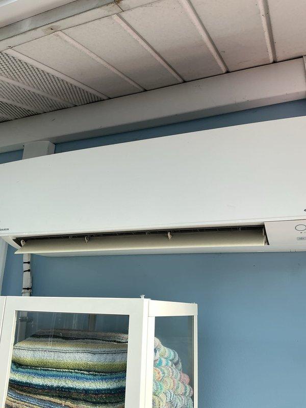 Responded to callback for ductless mini-split system displaying blue indicator light after being powered off during cooler weather. Connected manifold gauges to outdoor condensing unit and performed system diagnostics. Verified refrigerant pressures, checked electrical connections at disconnect box, and inspected indoor wall-mounted air handler. System operating normally with no refrigerant loss or mechanical issues detected; blue light was part of normal startup sequence and cleared after system stabilization. Responded to callback for ductless mini-split system displaying blue indicator light after being powered off during cooler weather. Connected manifold gauges to outdoor condensing unit and performed system diagnostics. Verified refrigerant pressures, checked electrical connections at disconnect box, and inspected indoor wall-mounted air handler. System operating normally with no refrigerant loss or mechanical issues detected; blue light was part of normal startup sequence and cleared after system stabilization.