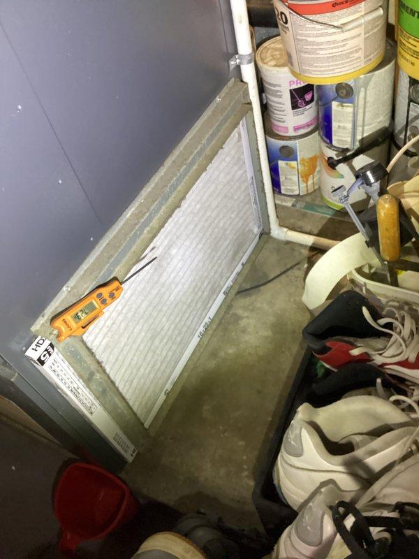 Completed routine cooling maintenance visit on residential HVAC system. Inspected furnace unit and air handler assembly, verified proper operation of condensate drain system with collection funnel and PVC piping configuration, and replaced air filter with new pleated unit. All components operating within normal parameters with no deficiencies noted.