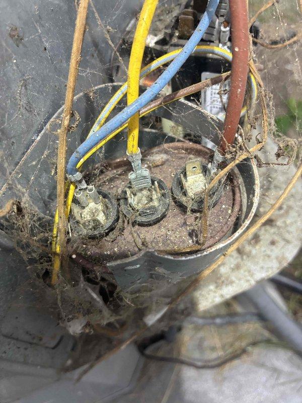 Completed comprehensive cooling system tune-up on residential Carrier HVAC system. Performed standard maintenance procedures including inspection of furnace and air handler units, verification of refrigerant line connections, examination of condensate drain system, and assessment of electrical components. Notable finding: motor terminal block exhibits significant dirt accumulation, corrosion, and debris requiring attention during future service to prevent potential electrical issues.