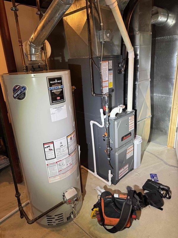 Responded to callback for 1-year-old Amana furnace continuing to run with thermostat in off position following previous day's maintenance visit. Inspected thermostat wiring, control board connections, and furnace operation sequence. Verified supply air temperature at 57.2°F during diagnostic testing and confirmed proper system cycling after adjustments.
