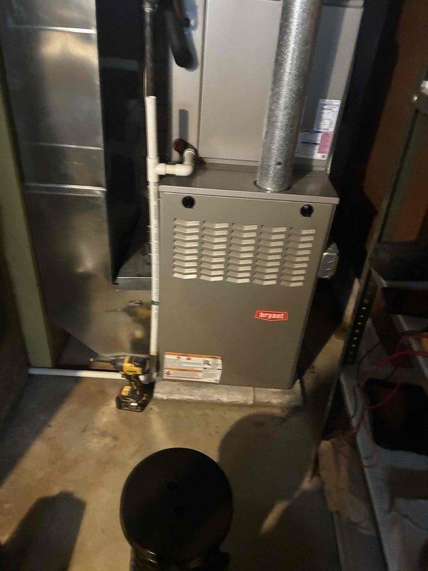# HVAC Heating Maintenance Completed

Performed comprehensive seasonal heating maintenance on residential furnace system as part of recurring preventive maintenance program. Conducted thorough inspection of furnace unit, including examination of heat exchanger, burner assembly, and ventilation components. Verified proper operation of all safety controls and limit switches.

Inspected ductwork connections and metallic supply plenum for secure attachment and proper sealing. Examined copper refrigerant lines and associated piping for signs of wear, corrosion, or damage. Assessed condensate drainage system and verified clear flow paths to prevent water backup issues.

Cleaned furnace blower compartment and verified motor operation. Checked electrical connections for tightness and signs of overheating. Tested ignition system and flame sensor for proper function. Verified adequate combustion air supply and proper venting to ensure safe operation throughout heating season.

All system compone