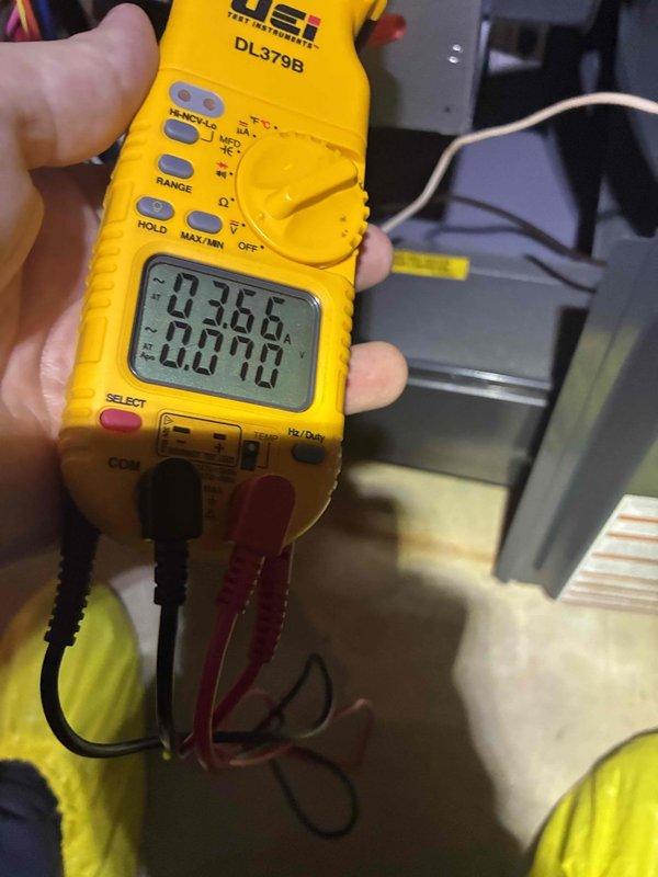 # HVAC Heating Maintenance Completed

Performed comprehensive heating system maintenance as part of ongoing preventive maintenance program. Conducted thorough electrical diagnostics using digital clamp meter to measure voltage and amperage readings across furnace components, verifying proper electrical performance and system operation. All measurements fell within manufacturer specifications, indicating healthy system function. Inspected internal mechanical components, wiring connections, and control board. System tested and confirmed operational for heating season.