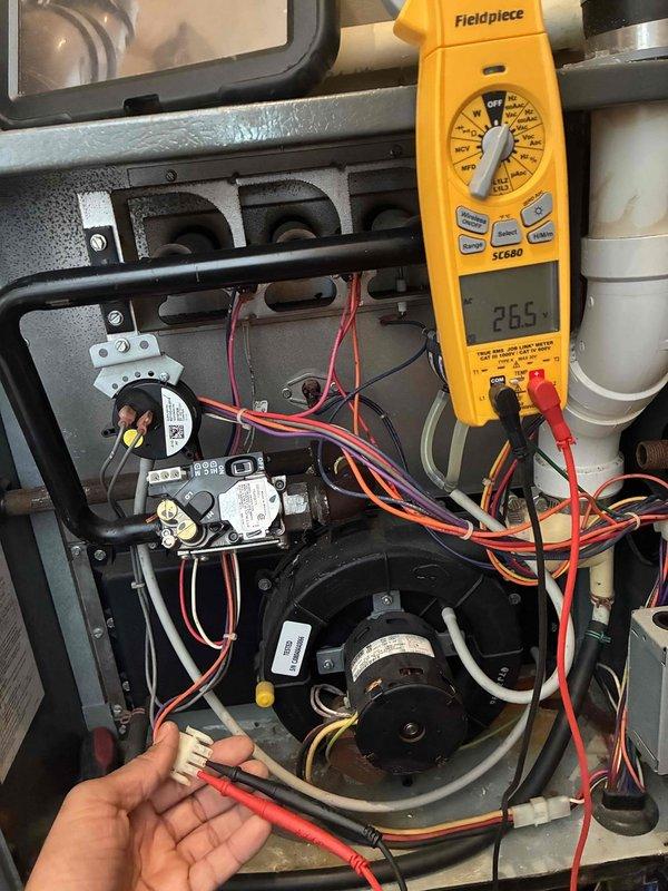Mayfield Heights, OH - Responded to no-heat call on furnace over 10 years old that would not ignite. Performed diagnostic testing using digital multimeter to check voltage and electrical connections at the control board and ignition system components. Identified faulty flame sensor preventing burner ignition, cleaned sensor rod, verified proper microamp reading, and tested system through complete heating cycle to confirm successful ignition and operation. Mayfield Heights, OH - Responded to no-heat call on furnace over 10 years old that would not ignite. Performed diagnostic testing using digital multimeter to check voltage and electrical connections at the control board and ignition system components. Identified faulty flame sensor preventing burner ignition, cleaned sensor rod, verified proper microamp reading, and tested system through complete heating cycle to confirm successful ignition and operation.