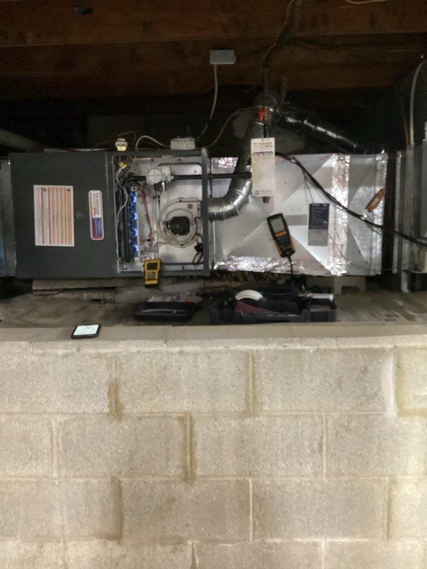 Completed routine heating maintenance on residential furnace system. Performed comprehensive system inspection, verified electrical connections and amperage draws using clamp meter, checked all safety controls and limit switches, and confirmed proper operation of blower motor and heat exchanger. All components found to be functioning within manufacturer specifications with no issues identified.