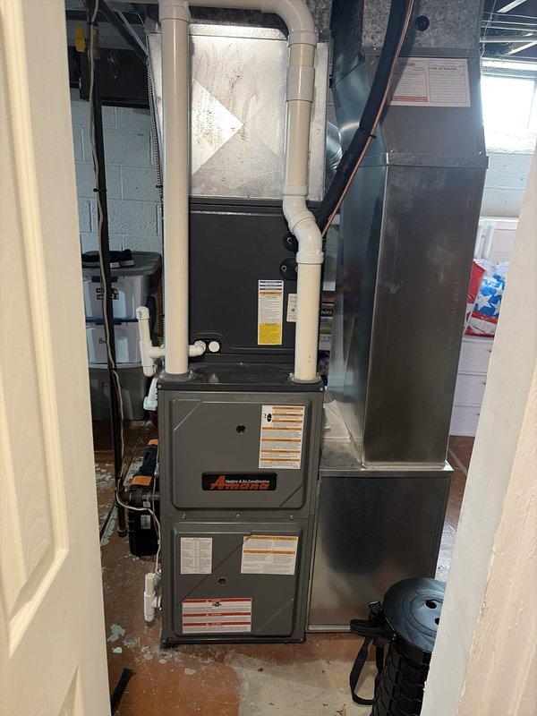 Completed scheduled heating maintenance on 9-year-old Amana furnace system. Performed comprehensive inspection of blower motor assembly, verified FASCO motor specifications and electrical connections, checked all wiring terminations and safety controls. Inspected venting system, condensate drain lines, and ductwork connections. All components found operating within normal parameters; system tested and confirmed ready for heating season.
