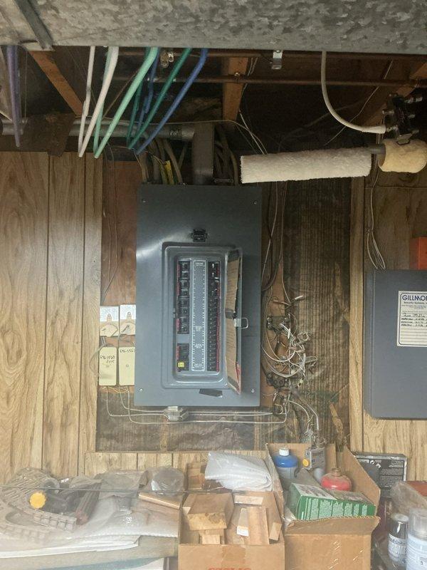 Conducted electrical estimate for residential circuit breaker panel replacement. Inspected exterior electrical service entrance including meter enclosure, conduit routing, and service connections on home exterior with vinyl siding and brick veneer. Evaluated interior main electrical panel mounted in basement utility area, assessed existing circuit breaker configuration, wire routing from panel to ceiling joists, and overall panel condition to provide accurate replacement pricing. Conducted electrical estimate for residential circuit breaker panel replacement. Inspected exterior electrical service entrance including meter enclosure, conduit routing, and service connections on home exterior with vinyl siding and brick veneer. Evaluated interior main electrical panel mounted in basement utility area, assessed existing circuit breaker configuration, wire routing from panel to ceiling joists, and overall panel condition to provide accurate replacement pricing.